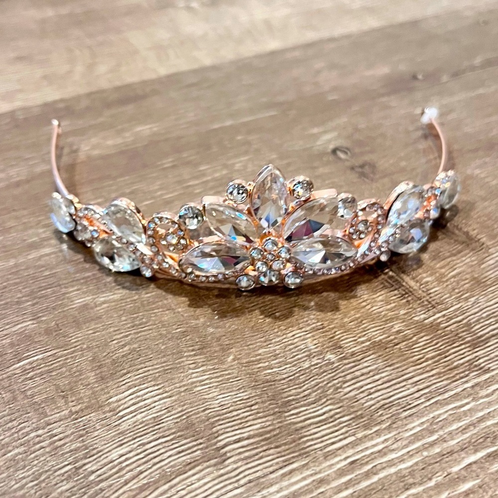 Rose Gold Tone With Rhinestones Sparkle Tiara Adjustable
